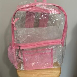 💕5/$15 Pink Clear Backpack with padded adjustable straps NEW